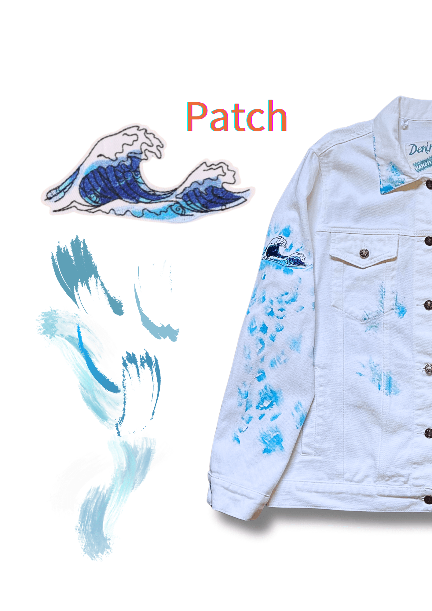 Broken Waves: Hand - Painted Denim Jacket with Skateboard Art - Denimoz