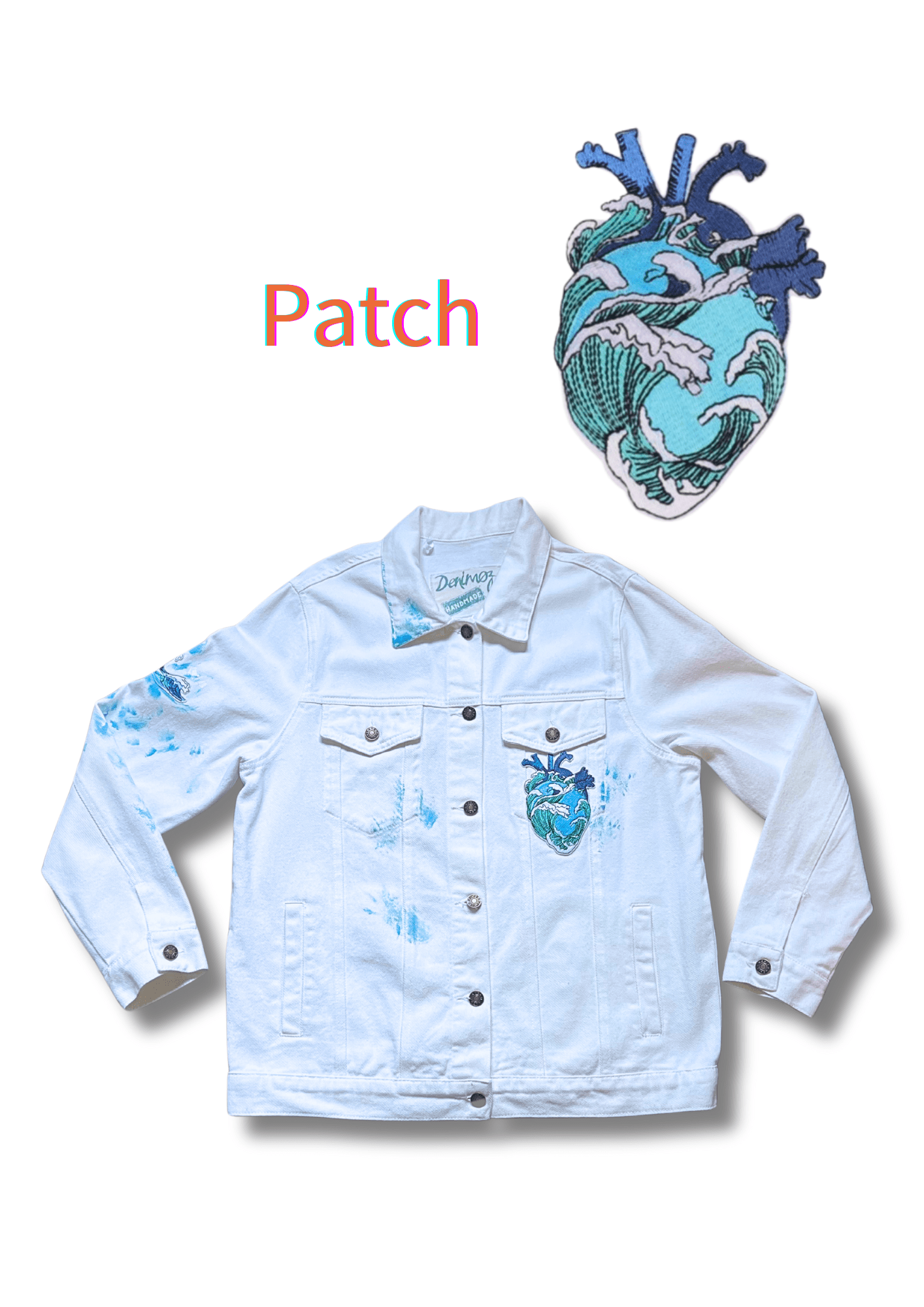 Broken Waves: Hand - Painted Denim Jacket with Skateboard Art - Denimoz