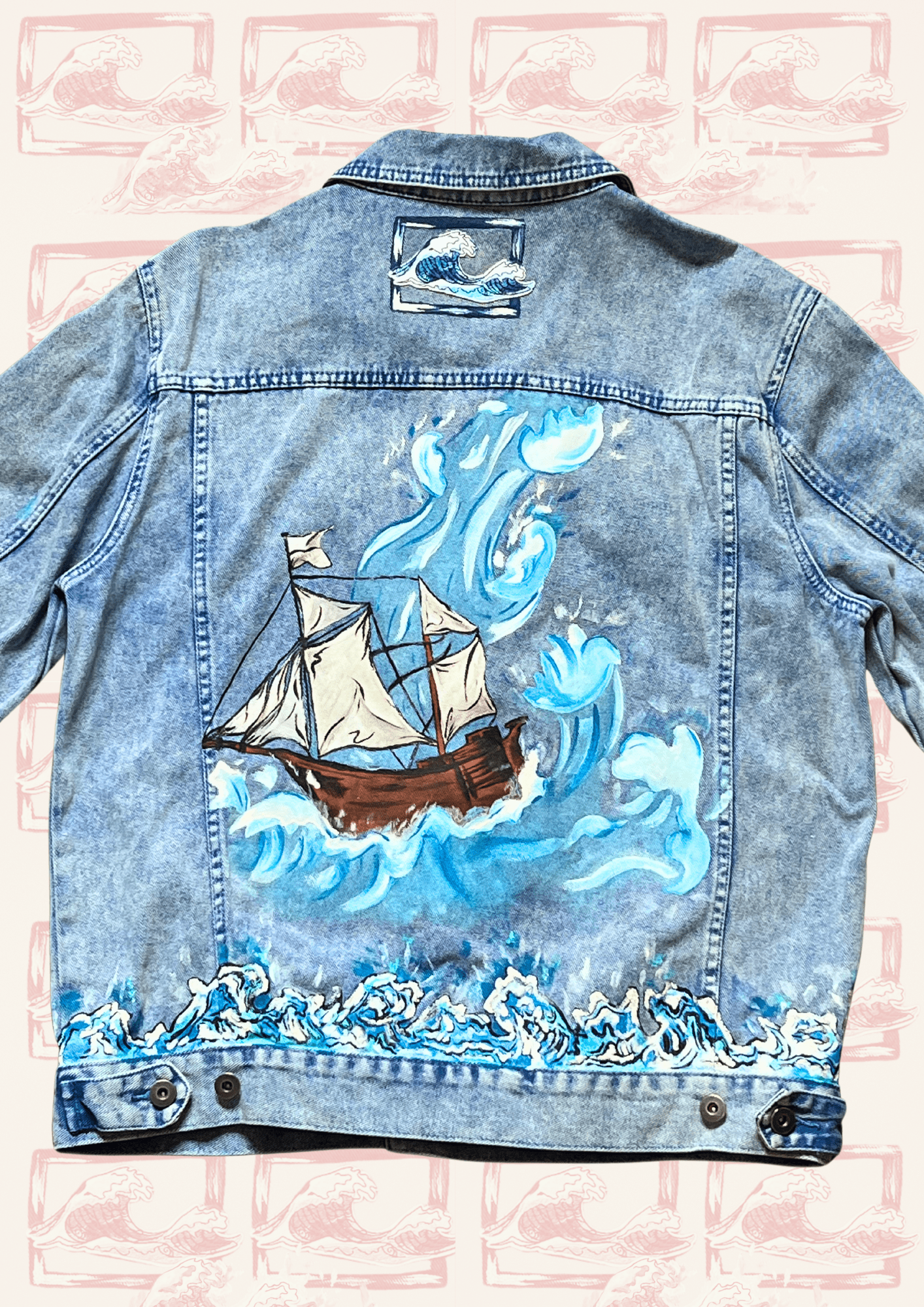 Ocean's Embrace: Men’s Jacket with Nautical Boat Art - Denimoz