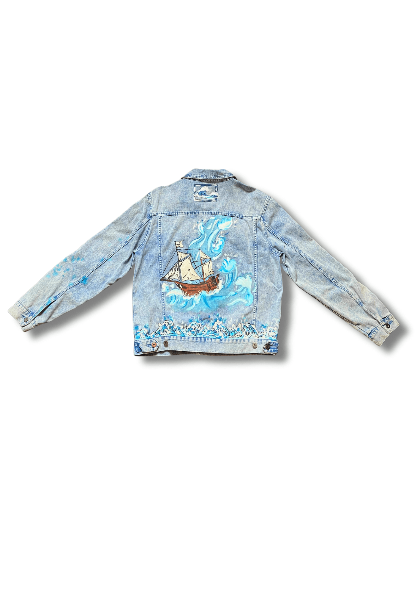 Ocean's Embrace: Men’s Jacket with Nautical Boat Art - Denimoz