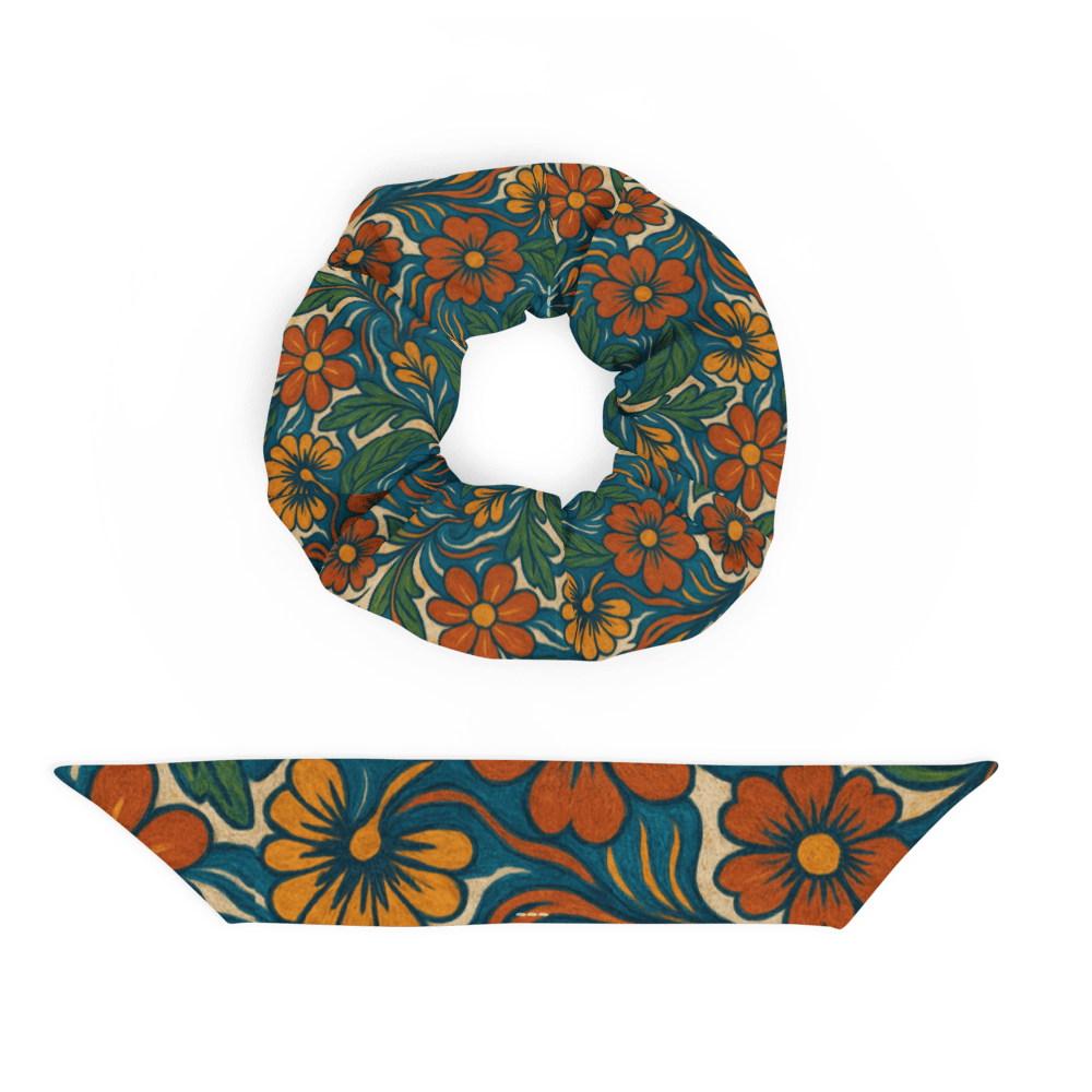🌿 Rooted Collage Scrunchie | Recycled Fabric – One Size - Denimoz