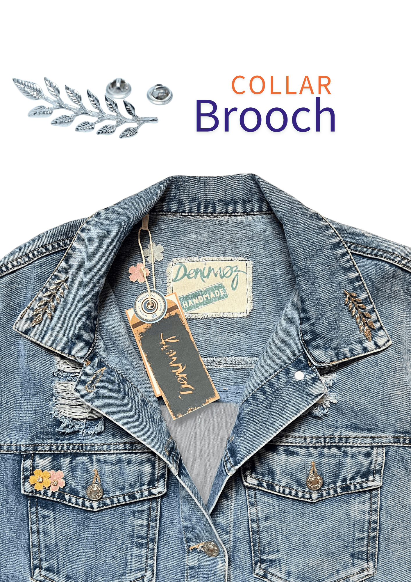 Women’s Denim Jacket with Floral Embroidery and Sheer Details - Denimoz
