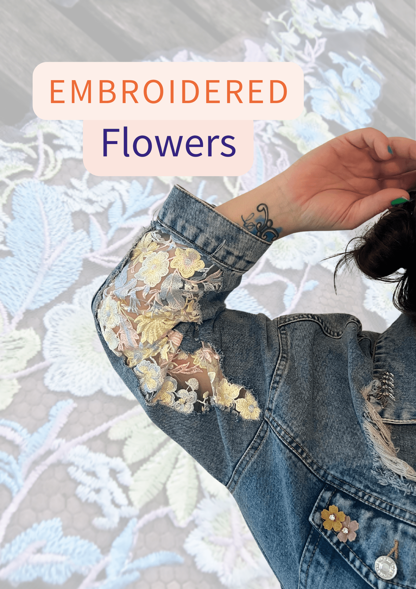 Women’s Denim Jacket with Floral Embroidery and Sheer Details - Denimoz