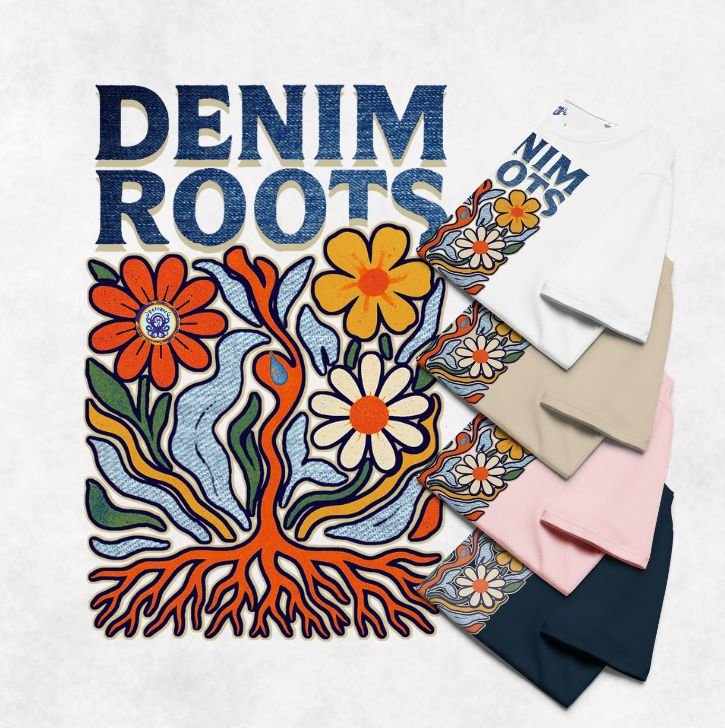🌿 Denim Garden Art Tee | Organic Cotton - Unisex - Denimoz