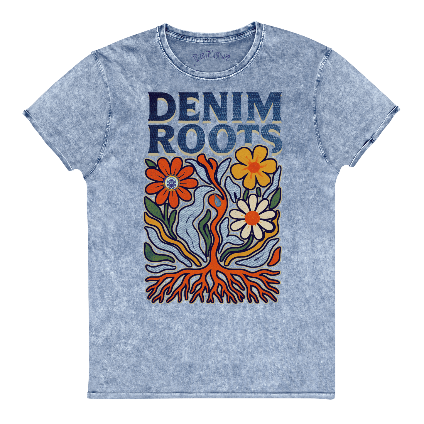 Denim Garden Art Tee | Soft Combed Cotton - Indigo Look - Denimoz