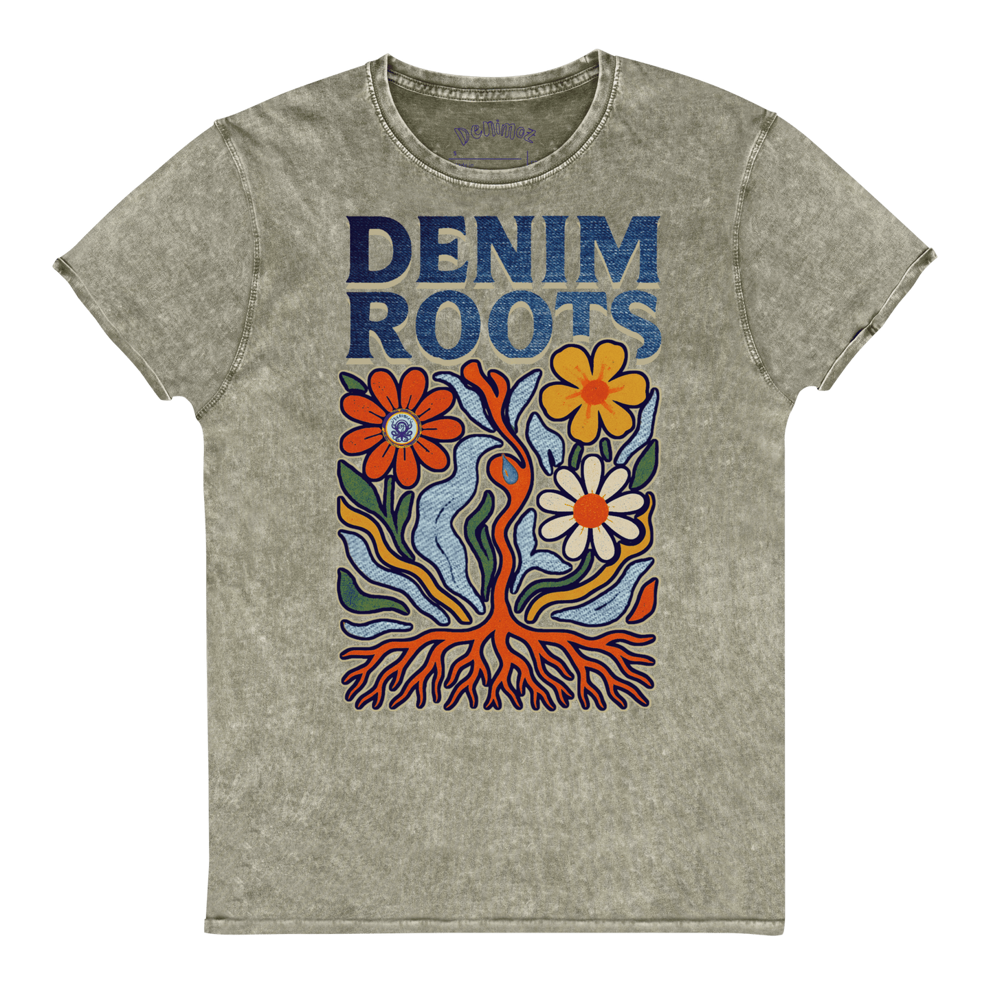 Denim Garden Art Tee | Soft Combed Cotton - Indigo Look - Denimoz