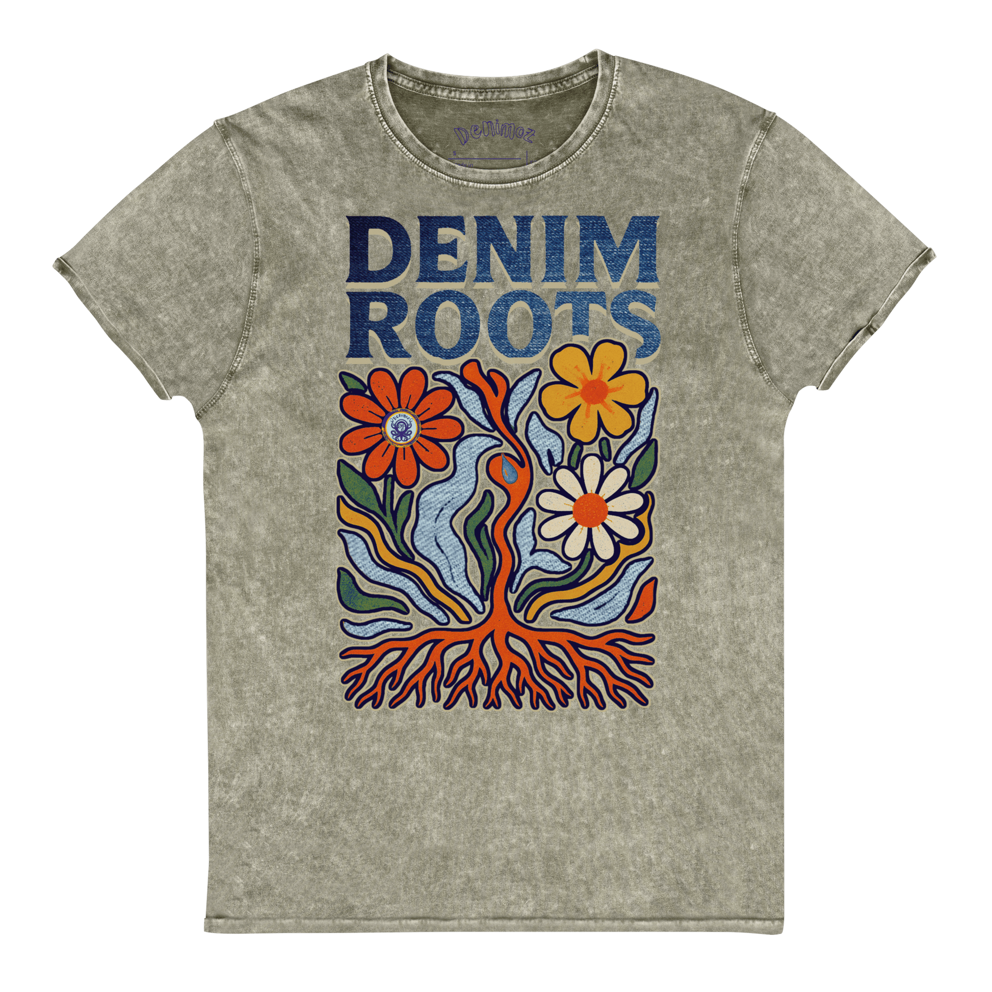 Denim Garden Art Tee | Soft Combed Cotton - Indigo Look - Denimoz