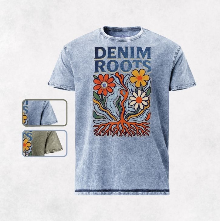 Denim Garden Art Tee | Soft Combed Cotton - Ingigo Look - Denimoz