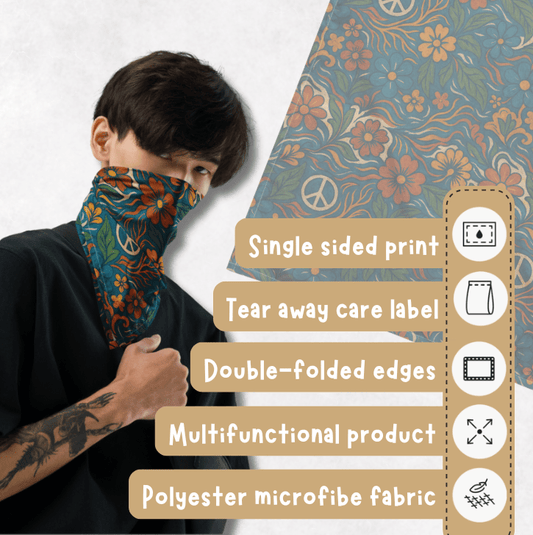 Peace in Bloom Bandana | Recycled All - Over Print – Multi - Use - Denimoz