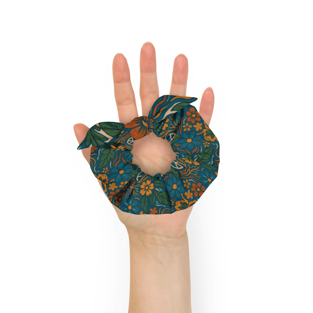 🌿 Rooted Collage Scrunchie | Recycled Fabric – One Size - Denimoz