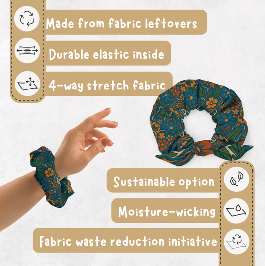 🌿 Rooted Collage Scrunchie | Recycled Fabric – One Size - Denimoz