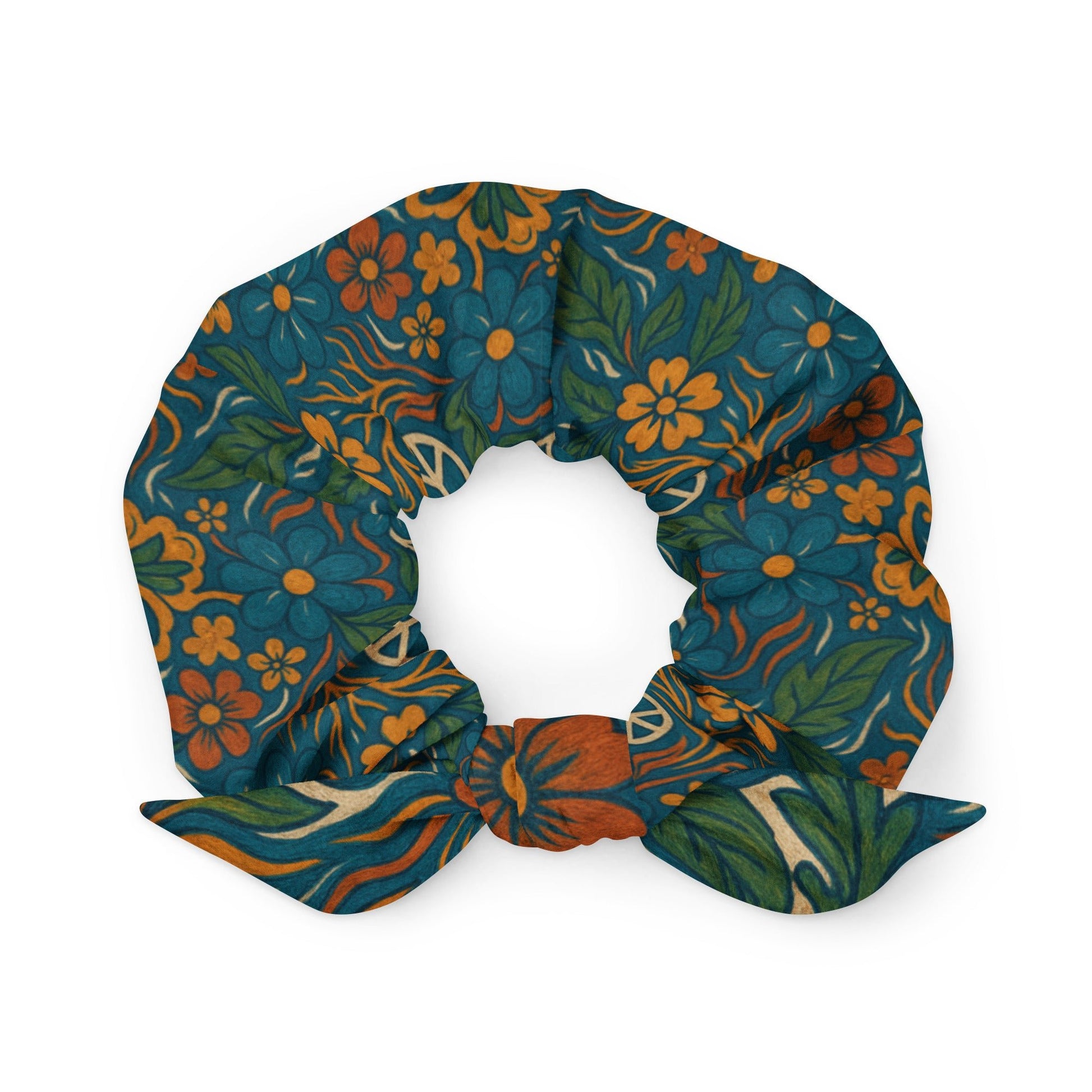🌿 Rooted Collage Scrunchie | Recycled Fabric – One Size - Denimoz
