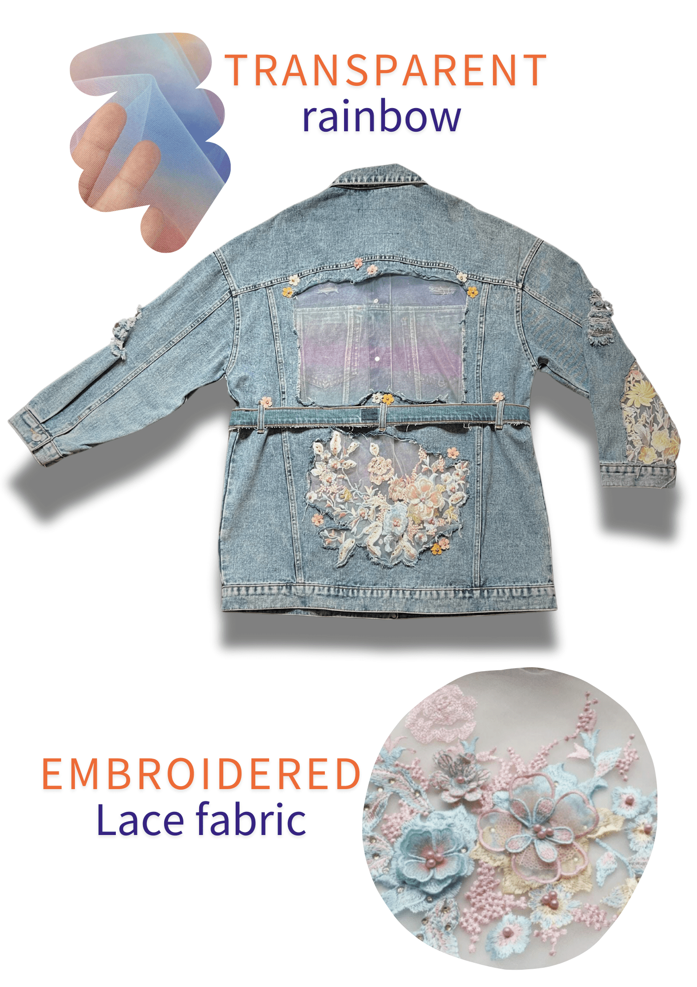 Women’s Denim Jacket with Floral Embroidery and Sheer Details - Denimoz
