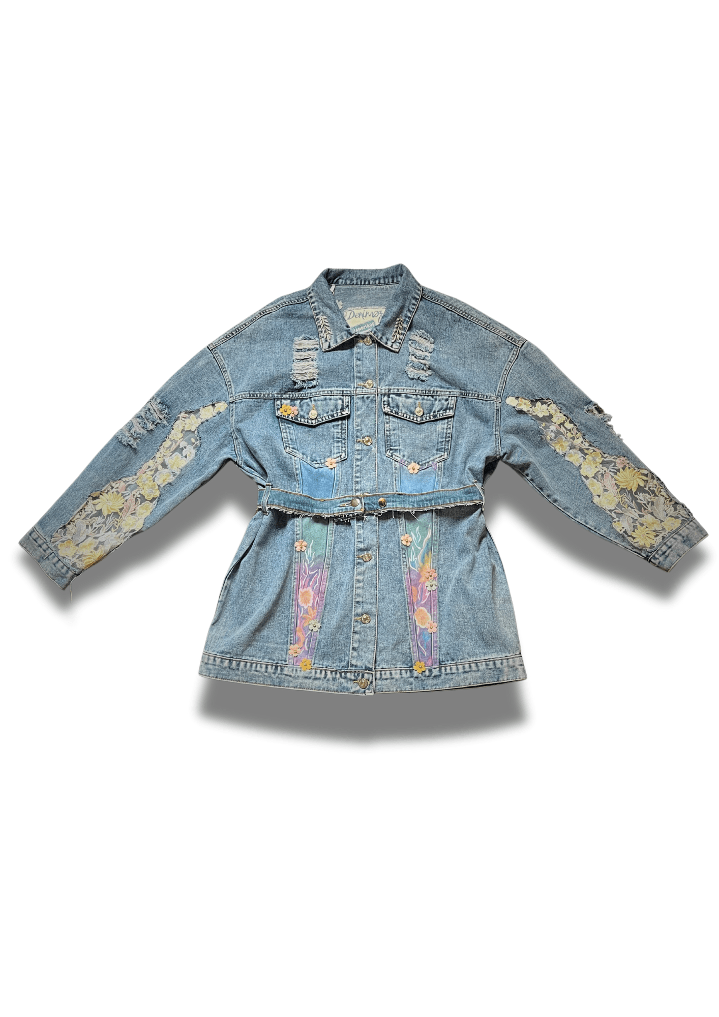 Women’s Denim Jacket with Floral Embroidery and Sheer Details - Denimoz